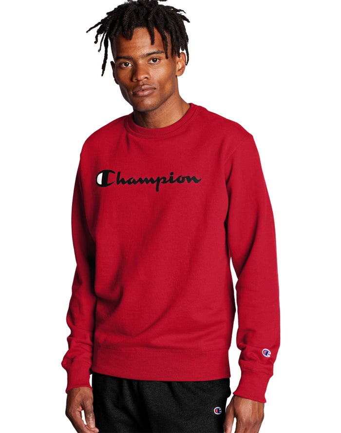 Champion Powerblend Crew Script Logo Erkek Sweatshirt Kırmızı ( JICQVS423 )